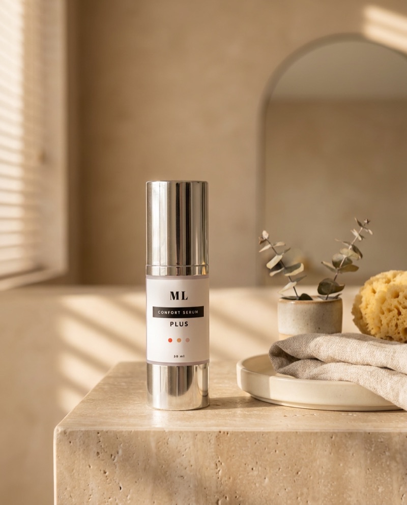 Confort Serum Plus ML de 30 ml, sobre piedra travertino